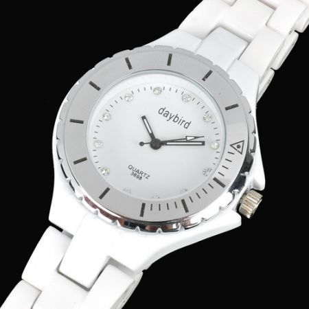 Daybird 3698 Elegant Ceramic Woman Wrist Watch - White + Silver