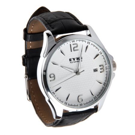 EYKI ELF8465G-S0102 Men's Vouge Auto-Mechanical Genuine Leather Strap Analog Wrist Watch - Black + White