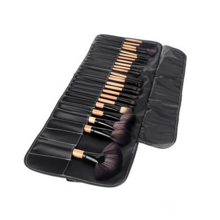 Wood 24Pcs Makeup Brushes Kit Professional Cosmetic Make Up Set + Pouch Bag Case Black