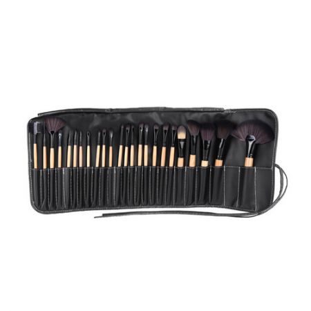 Wood 24Pcs Makeup Brushes Kit Professional Cosmetic Make Up Set + Pouch Bag Case Black