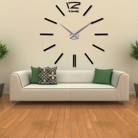 Modern DIY Wall Clock Creative Scale Large Watch Decor Stickers Set Mirror Effect Acrylic Glass Decal Home Removable Decoration Black