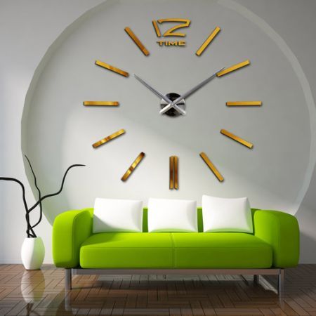 Modern DIY Wall Clock Creative Scale Large Watch Decor Stickers Set Mirror Effect Acrylic Glass Decal Home Removable Decoration Golden