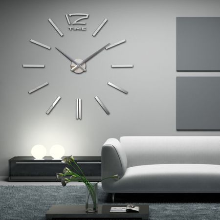 Modern DIY Wall Clock Creative Scale Large Watch Decor Stickers Set Mirror Effect Acrylic Glass Decal Home Removable Decoration Silver