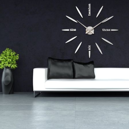 DIY Wall Clock Creative Large Watch Decor Stickers Set Mirror Effect Acrylic Glass Decal Home Removable Decoration Silver