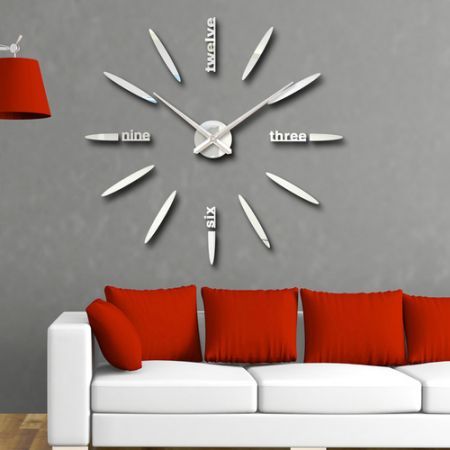 DIY Wall Clock Creative Large Watch Decor Stickers Set Mirror Effect Acrylic Glass Decal Home Removable Decoration Silver