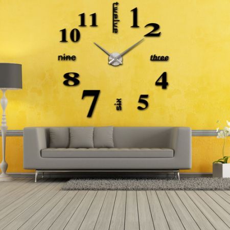 Modern DIY Wall Clock Creative Large Watch Decor Stickers Set Mirror Effect Acrylic Glass Decal Home Removable Decoration Black