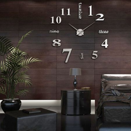 Modern DIY Wall Clock Creative Large Watch Decor Stickers Set Mirror Effect Acrylic Glass Decal Home Removable Decoration Silver