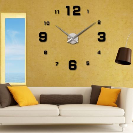 Simple Digits Wall Clock Sticker Set Creative DIY Mirror Effect Acrylic Glass Decal Home Removable Decoration Black