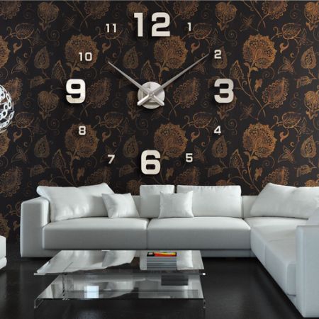 Simple Digits Wall Clock Sticker Set Creative DIY Mirror Effect Acrylic Glass Decal Home Removable Decoration Silver