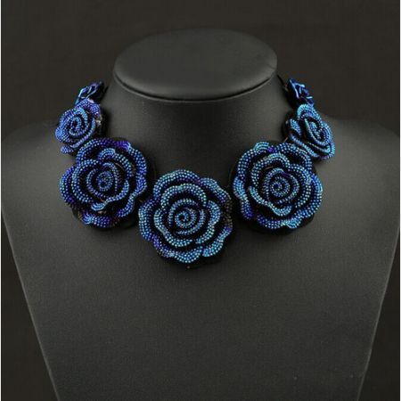 Mysterious Blue Rose Flowers Necklace