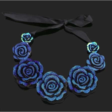 Mysterious Blue Rose Flowers Necklace