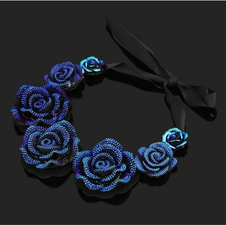 Mysterious Blue Rose Flowers Necklace