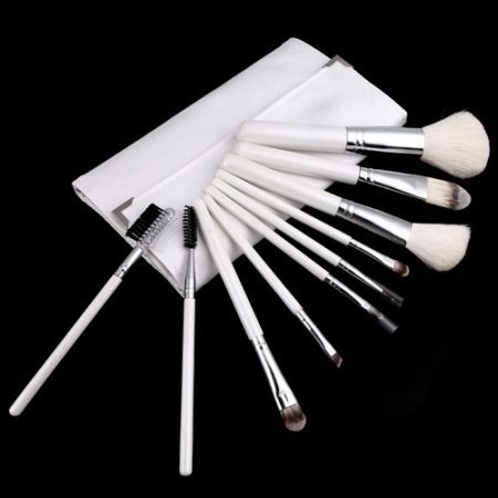 10pcs Pro Makeup Brush Set Cosmetic Brush Kit with Folding Case White