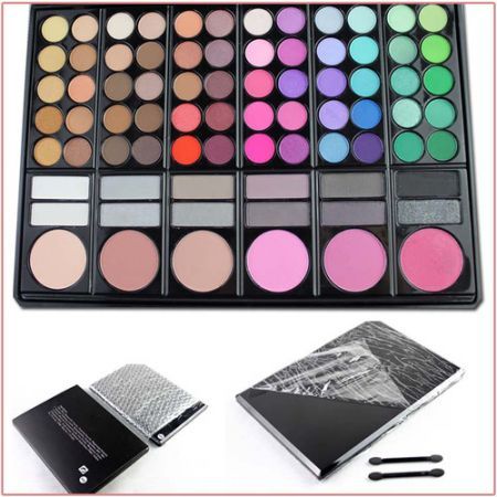 Professional 78 Color Cosmetics Eye Shadow Lip Gloss Blush Foundation Makeup Palette with Mirror Foam Tip Applicator P78-02