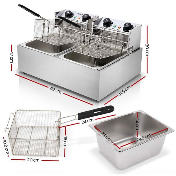 Devanti Electric Commercial Deep Fryer Twin Frying Basket Chip Cooker Kitchen