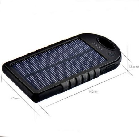 Power Bank 5000mAh Solar Charger Waterproof USB - Black