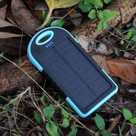 Power Bank 5000mAh Solar Charger Waterproof USB - Blue+Black