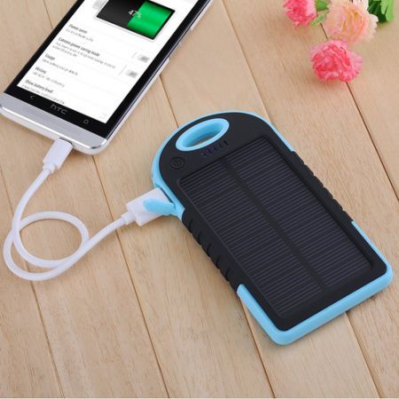 Power Bank 5000mAh Solar Charger Waterproof USB - Blue+Black