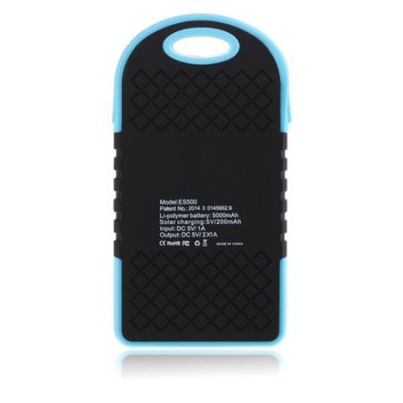 Power Bank 5000mAh Solar Charger Waterproof USB - Blue+Black