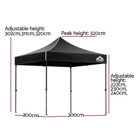 Instahut Gazebo Pop Up Marquee 3x3m Folding Tent Wedding Outdoor Camping Canopy Gazebos Shade Black