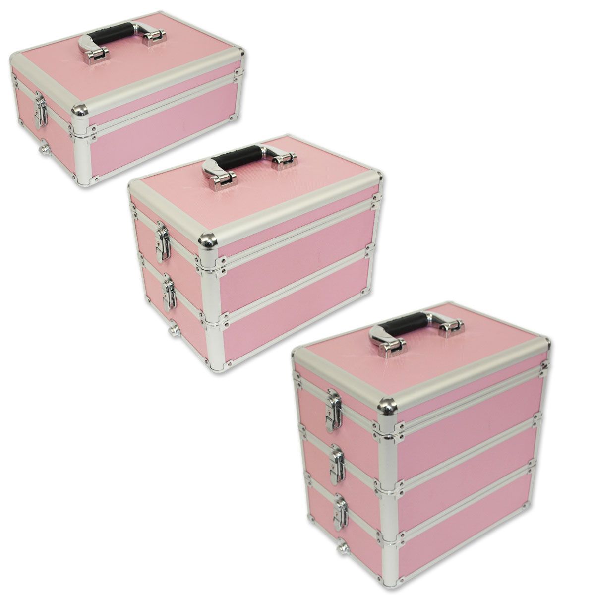 6 in 1 Portable Cosmetics Carry Case Makeup Box With Trolley Pink