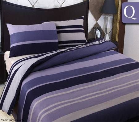 Kingtex Kingdom Reversible Queen Quilt Cover Set - Blue with Stripes