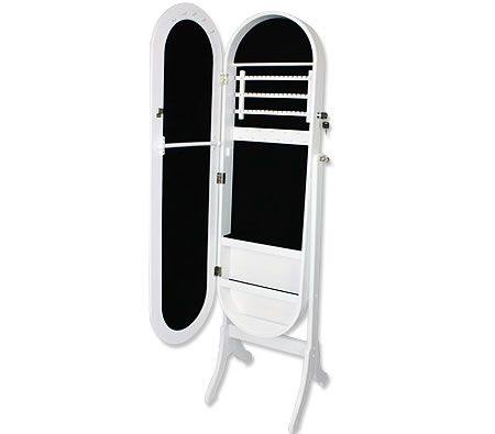 Full Length Oval Jewellery Mirror Cabinet - White