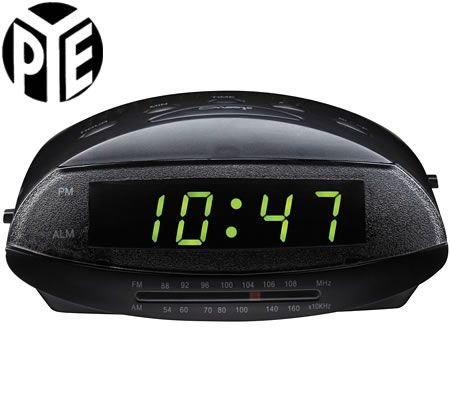 PYE Digital Alarm Clock with AM/FM Radio - Black