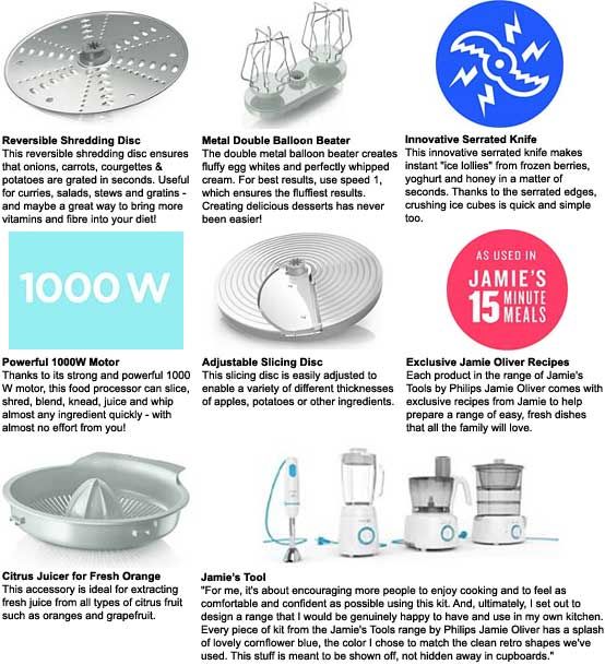 Philips Jamie Oliver Food Processor 1000W with 3.4L Bowl & 8