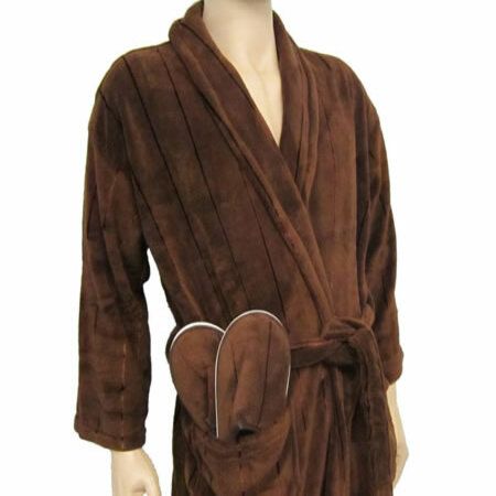 Elegant Microfibre Bath Robe and Slipper Set - Chocolate