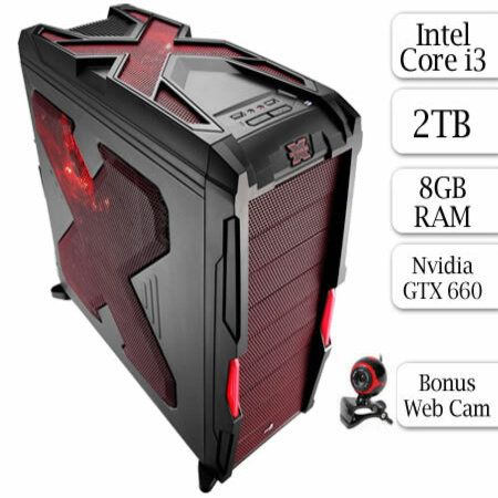 Intel Gaming i3 PC Intel Core i3-2120 Case with 2TB, 8GB RAM - Bonus 1 Yr Security Software / Webcam, Black