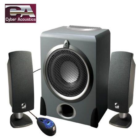 Cyber Acoustics 3 Piece 2.1 Channel Multimedia PC Desktop Subwoofer and ...