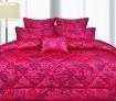 6 Piece Jacquard Quilted Comforter Set - Queen Bed - Emma Pink