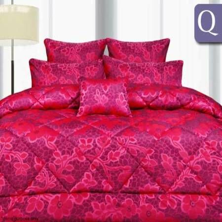 6 Piece Jacquard Quilted Comforter Set - Queen Bed - Emma Pink