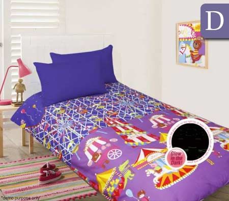 Happy Kids Glow in the Dark Double Bed Quilt Cover Set - Fun At The Fair - Blue