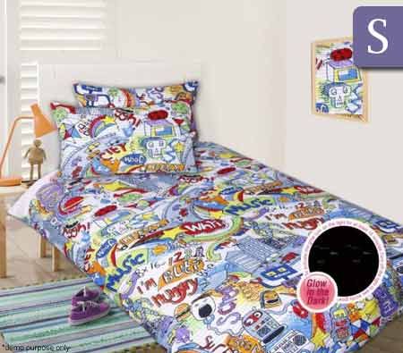 Happy Kids Glow in the Dark Single Bed Quilt Cover Set - Sketch Pad