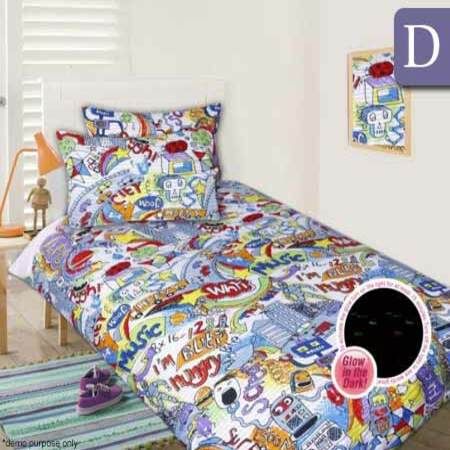 Happy Kids Glow in the Dark Double Bed Quilt Cover Set - Sketch Pad