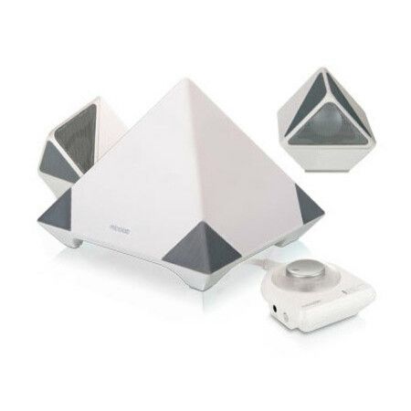 Microlab A6352 2.1 Pyramid Shaped Speakers - White/38 Watts RMS/3D Sound/deal for Gaming Music & PC | Crazy Sales