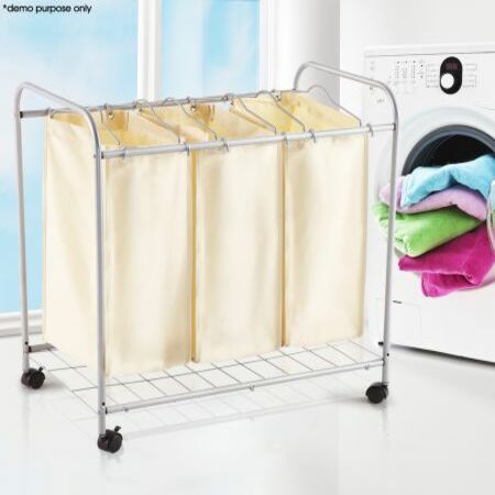 3 Compartment Laundry Basket Trolley