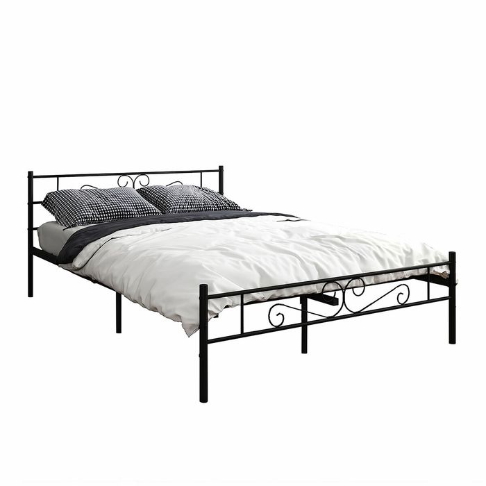 Metal Queen Bed Frame Base Black Mattress Foundation Platform with Storage Headboard Footboard