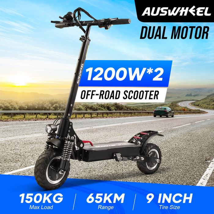 Electric Scooter Adult Mobility Escooter Seat Off Road Long Range Folding Lightweight Dual 1200W Motor Braking System AUSWHEEL 9 Inch Tires