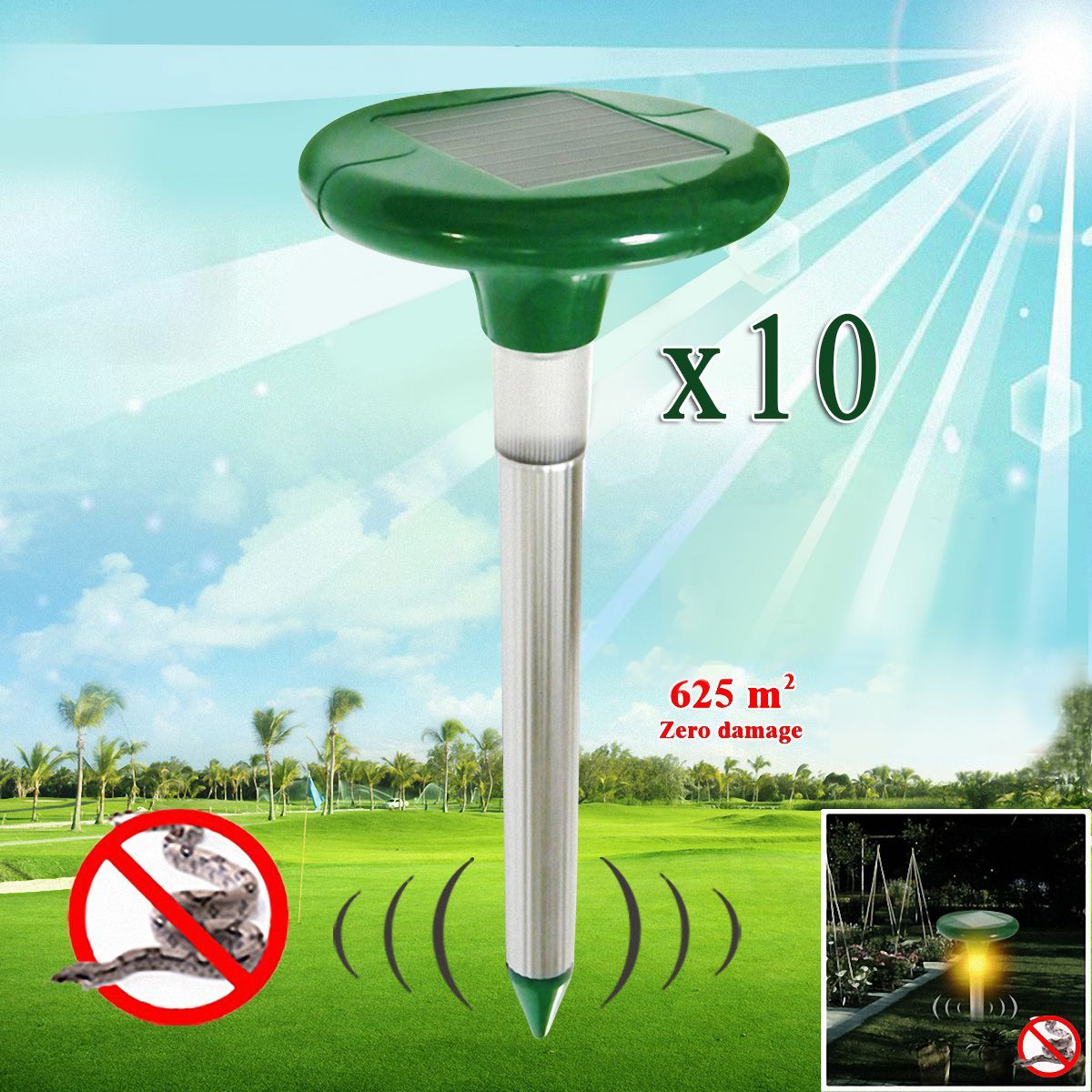 Solar Powered Snake Repellent with LED Light - Set of 10