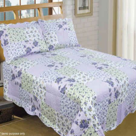 Quilted Microfibre Coverlet Queen King Size Purple Floral