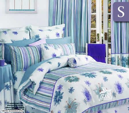 Palm Island Quilt Cover Set Daisy Stripes Blue - Single Bed