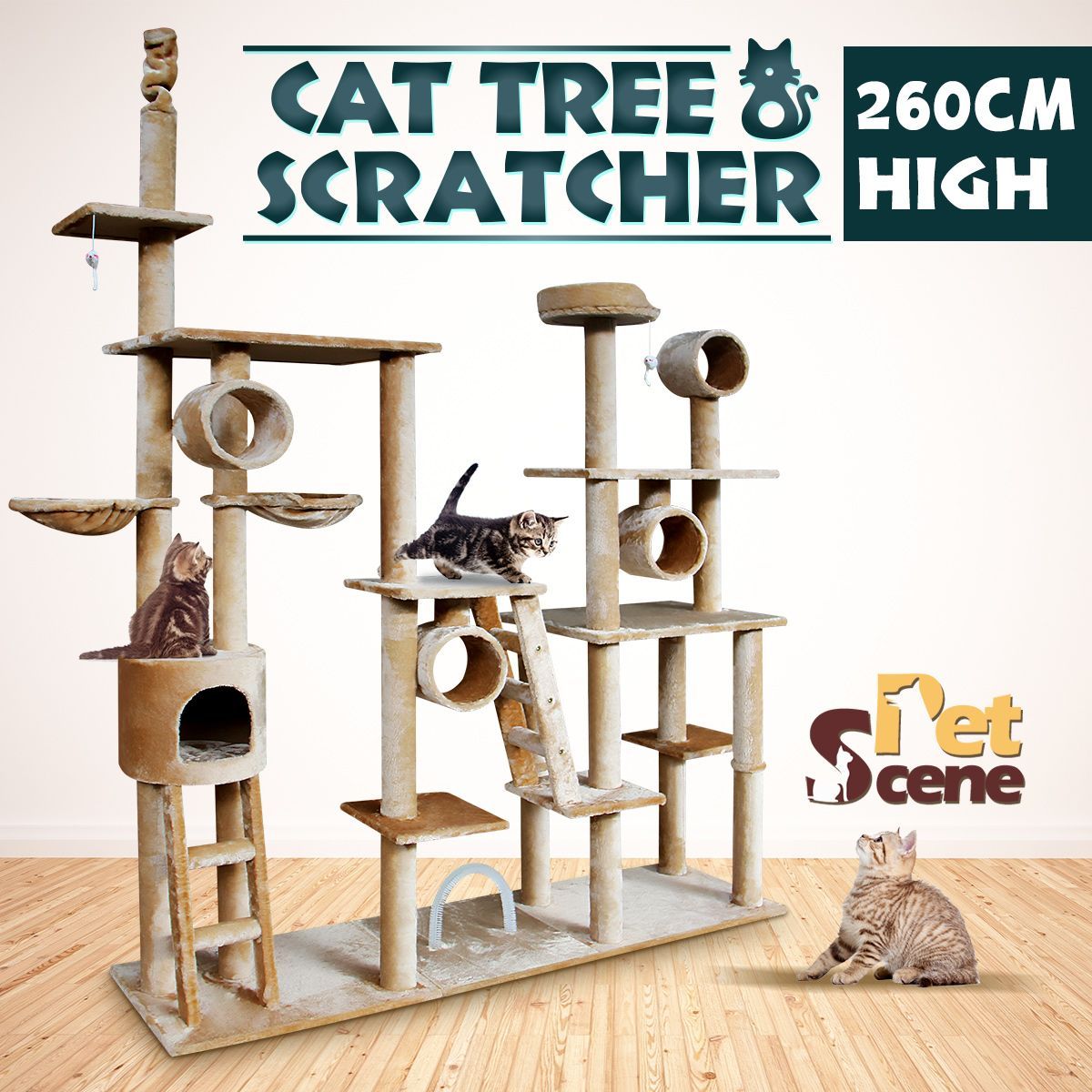 260cm Gym Play Centre Cat Tree -  Multi Level