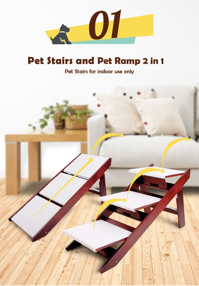 Portable Pet Stairs 3 Steps Cat Dog Ladder w/ Cover Step Ramp Climb For Pup Play