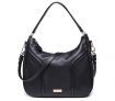 Medium Black Leather Hobo Zip Top Handbag
