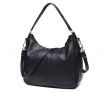Medium Black Leather Hobo Zip Top Handbag