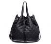 Black PU Leather Drawstring Handbag