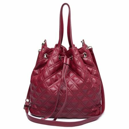 Red PU Leather Drawstring Handbag